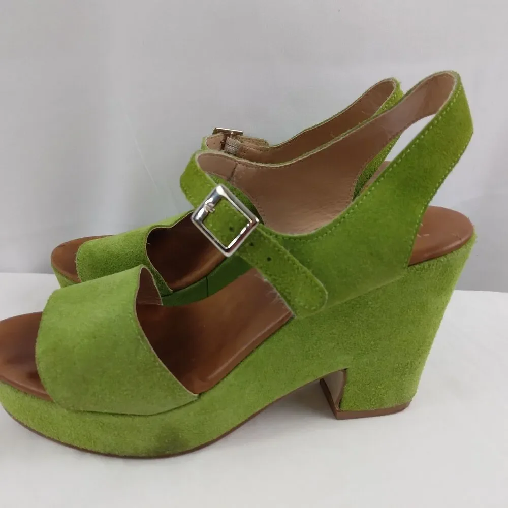V1969 19v69 Italia Green Suede Open Toe Ankle Strap Chunky Platform Heels 39 - Picture 8 of 15